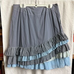Odille Ruffled Asymmetrical Blue-Gray Skirt